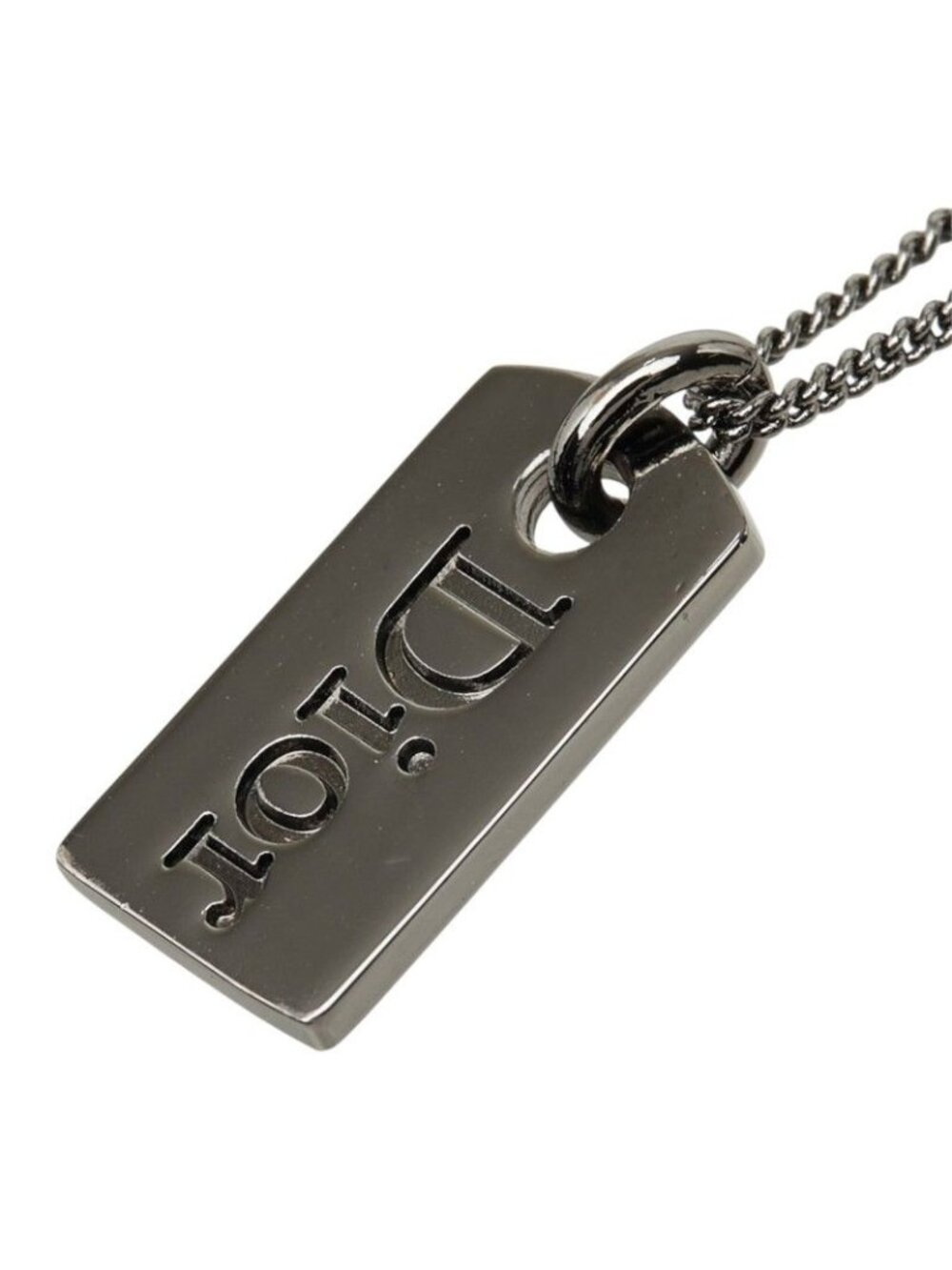Dior Logo Plate Necklace Silver Metal